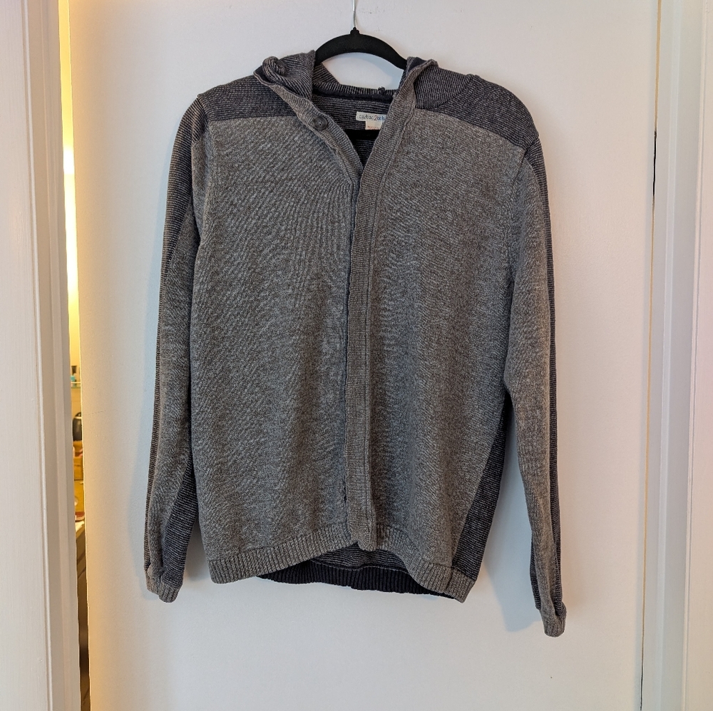 Men's Hooded Sweater Carbon2Cobalt 100% Cotton With Hidden Buttons